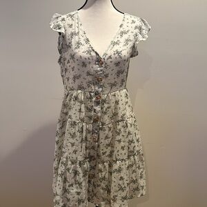 MINE Midi Green Floral Button Up Dress